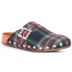 Gianni Bini GB Slip On Tartan Plaid Rhinestone Buckle Mule Clogs Sz. 5.5